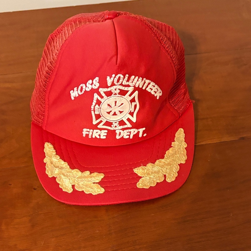 Vintage Fire Dept Trucker Hat Red Snapback Gold Leaf USA